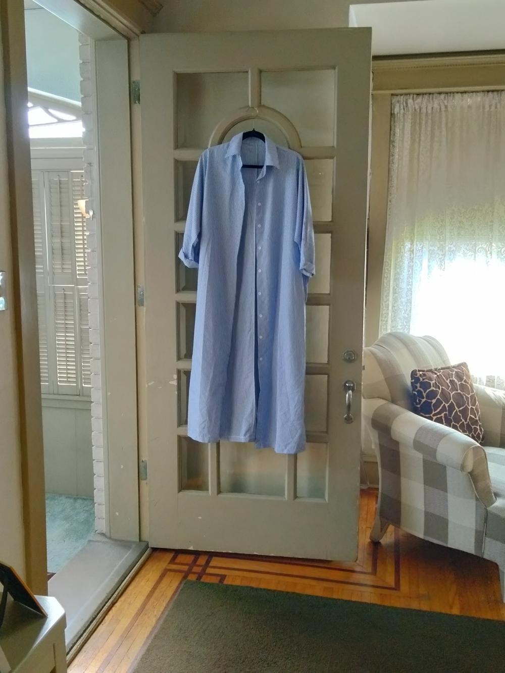 Light Blue Pinstripe Button-Front Shirt Dress - Picture 5 of 7